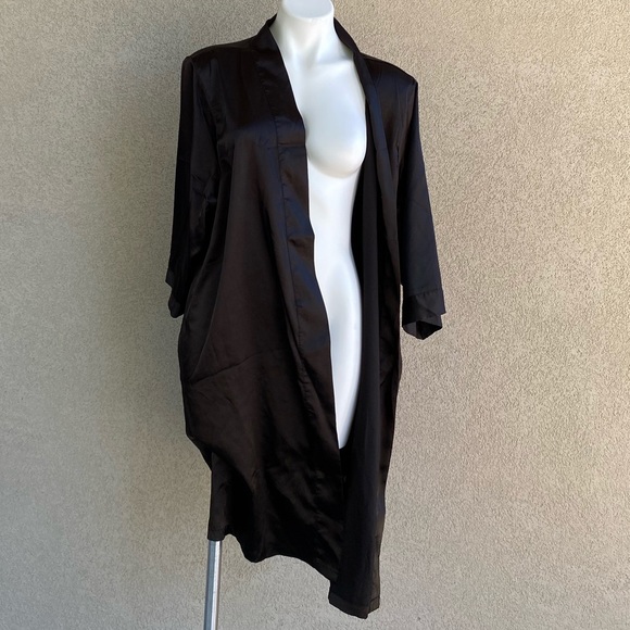 Black Rhinestone Diamante Bridesmaid Satin Robe - Picture 7 of 9